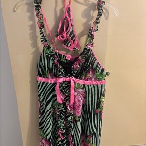 Betsey Johnson Pink and Green Floral Nightgown